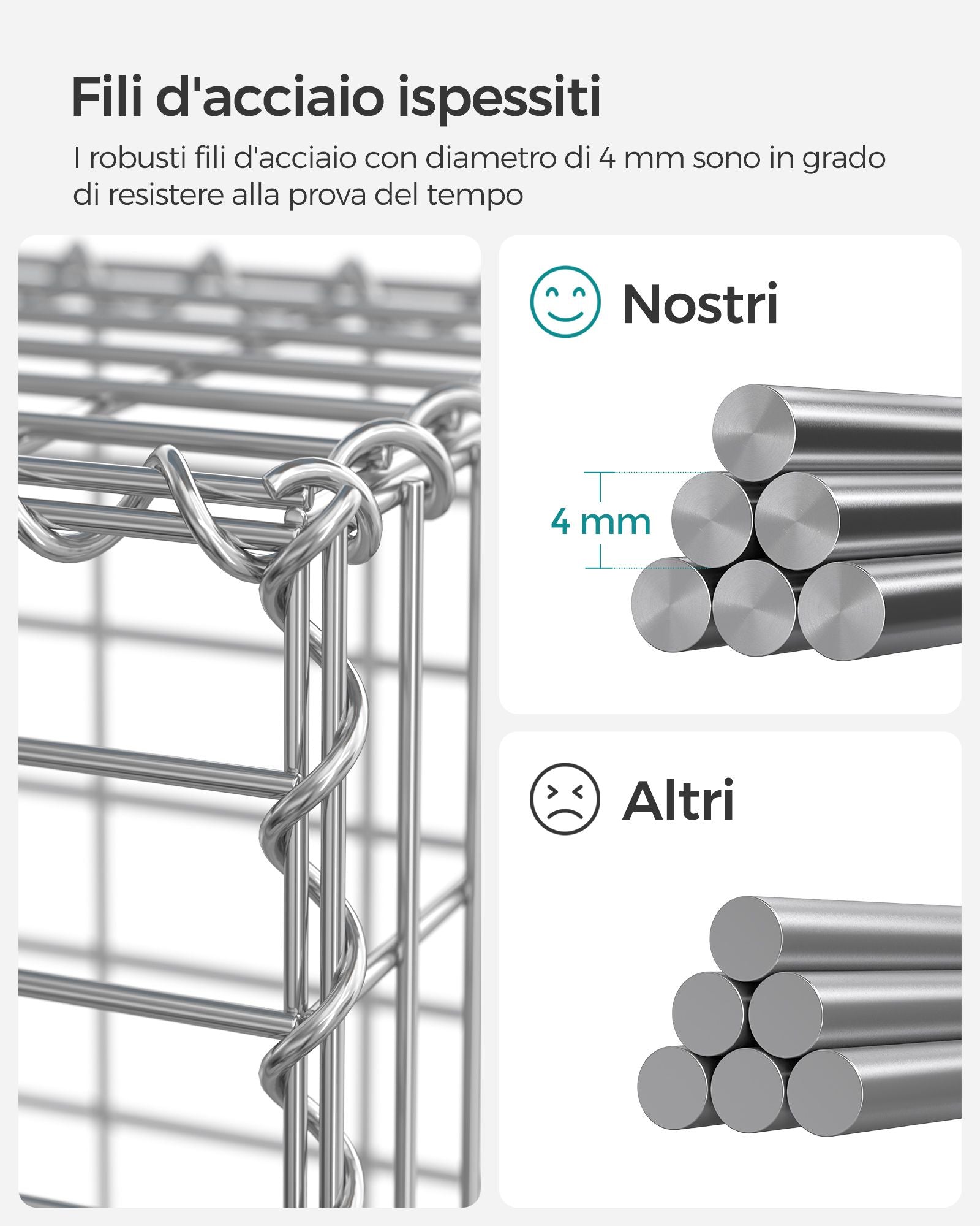 Gabbione in metallo a maglia fine 5 x 10 cm in acciaio zincato antiruggine 100 x 90 x 30 cm divisorio da parete decorazione da giardino 12_0003720