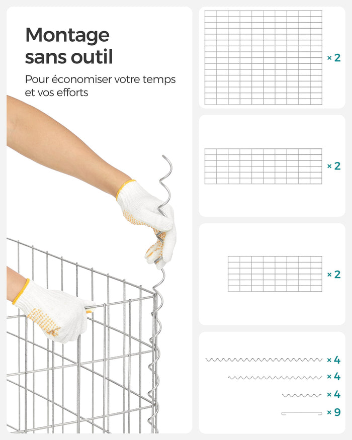 Gabbione in metallo a maglia fine 5 x 10 cm in acciaio zincato antiruggine 100 x 90 x 30 cm divisorio da parete decorazione da giardino 12_0003720