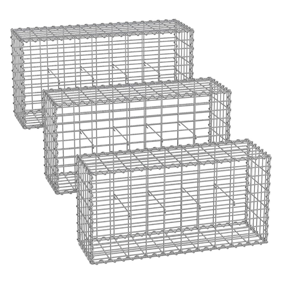 Set di 3 gabbioni per pietra in metallo gabbia per pietre cesto in rete 5 x 10 cm parete zincata aiuola decorazione da giardino 100 x 50 x 30 cm grigio 12_0005958