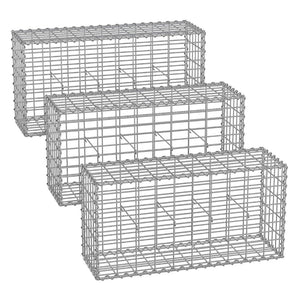 Set di 3 gabbioni per pietra in metallo gabbia per pietre cesto in rete 5 x 10 cm parete zincata aiuola decorazione da giardino 100 x 50 x 30 cm grigio 12_0005958