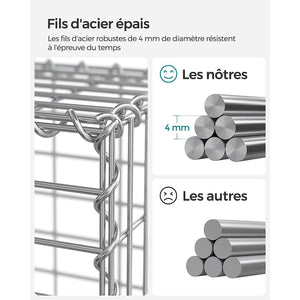 Set di 3 gabbioni per pietra in metallo gabbia per pietre cesto in rete 5 x 10 cm parete zincata aiuola decorazione da giardino 100 x 50 x 30 cm grigio 12_0005958