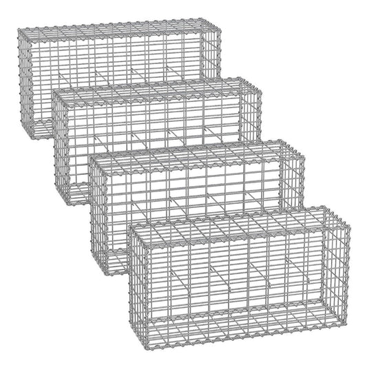 Set di 4 gabbioni per pietra gabbia metallica cesto in pietra rete 5 x 10 cm parete zincata aiuola decorazione da giardino 100 x 50 x 30 cm grigio 12_0005961