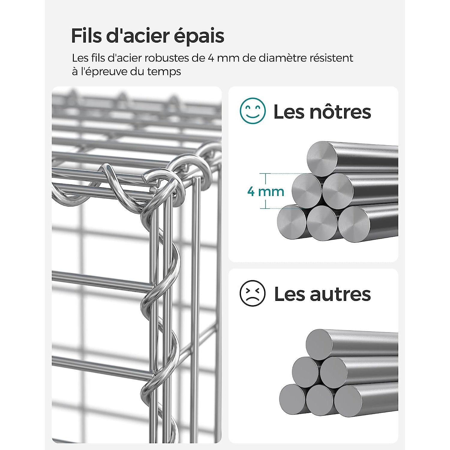 Set di 5 gabbioni per pietra in metallo gabbia per pietre cesto in rete 5 x 10 cm parete zincata aiuola decorazione da giardino 100 x 50 x 30 cm grigio 12_0005966