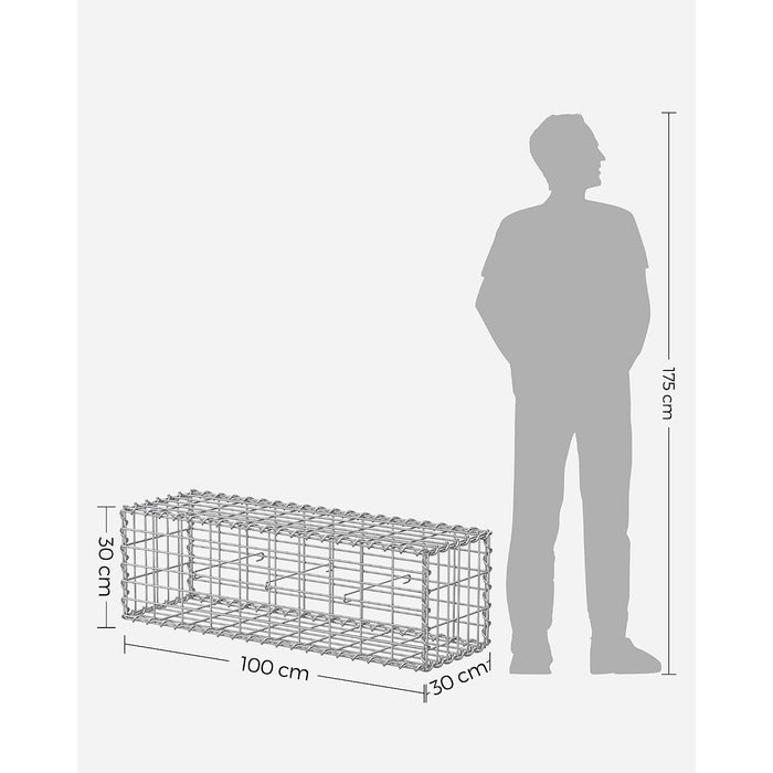 Set di 5 gabbioni per pietra in metallo gabbia per pietre cesto in rete 5 x 10 cm parete zincata aiuola decorazione da giardino 100 x 50 x 30 cm grigio 12_0005966