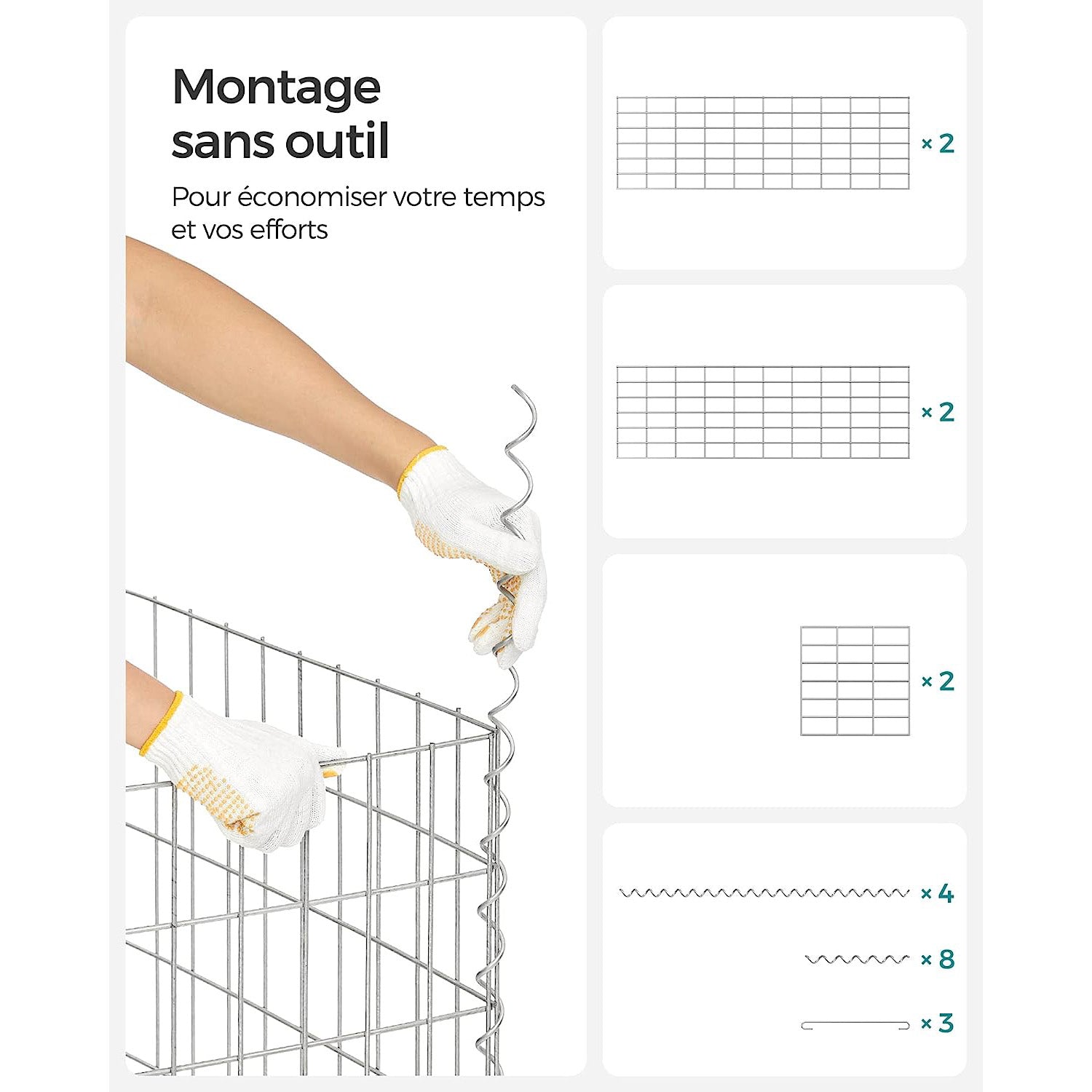 Set di 5 gabbioni per pietra in metallo gabbia per pietre cesto in rete 5 x 10 cm parete zincata aiuola decorazione da giardino 100 x 50 x 30 cm grigio 12_0005966