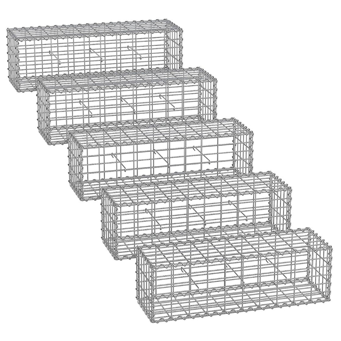 Set di 5 gabbioni per pietra in metallo gabbia per pietre cesto in rete 5 x 10 cm parete zincata aiuola decorazione da giardino 100 x 50 x 30 cm grigio 12_0005966