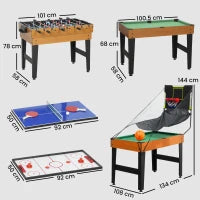 Tavolo multigioco 5-in-1, 53 accessori, funzione calcio balilla, hockey da tavolo, ping-pong, biliardo e basket, Noce