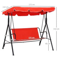 Dondolo da Giardino 3 Posti con Tetto e Struttura in Acciaio, Rosso