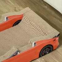 Cuccia per Gatti Tiragraffi a forma di Auto con Trattamento ad Erba Gatta, in Cartone Ondulato, 50x30x12.5 cm, Rosso