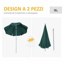 Ombrellone da Esterni 2x2.3 m Portatile e con Tettuccio Inclinabile in Poliestere Verde Scuro