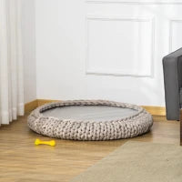 Cuccia per Cani e Gatti Rotonda, Rialzata e Lavabile in Cotone PP, Cuscino Imbottito, Φ93x15cm, Grigia