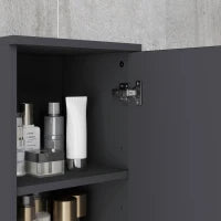 kleankin Colonna Bagno in Truciolato con 2 Ripiani Aperti e 2 Armadietti a 2 Livelli, 30x30x183 cm, Nero e Grigio