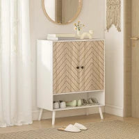 Scarpiera con Mensole Regolabili e Compartimento Aperto per 15 Paia di Scarpe, Bianco e Legno Naturale