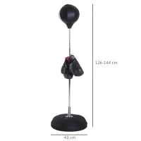 Punching Ball da Terra con Guantoni, Altezza Regolabile 126-144 cm e Base Riempibile, Nero