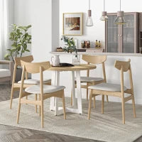 Tavolo da Pranzo Rotondo Moderno per 4 Persone, Ø100x75cm, Legno Naturale e Bianco