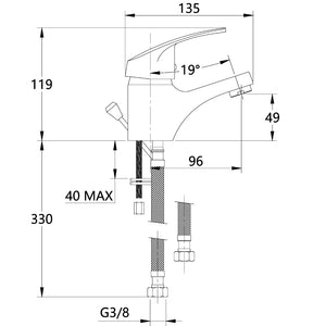 Miscelatore rubinetto europa per lavabo in ottone colore cromato con piletta