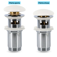 Piletta click clack 1.1/4 in ottone cromato ceramica bianca per lavabo bagno *** finitura- lucido, confezione 1