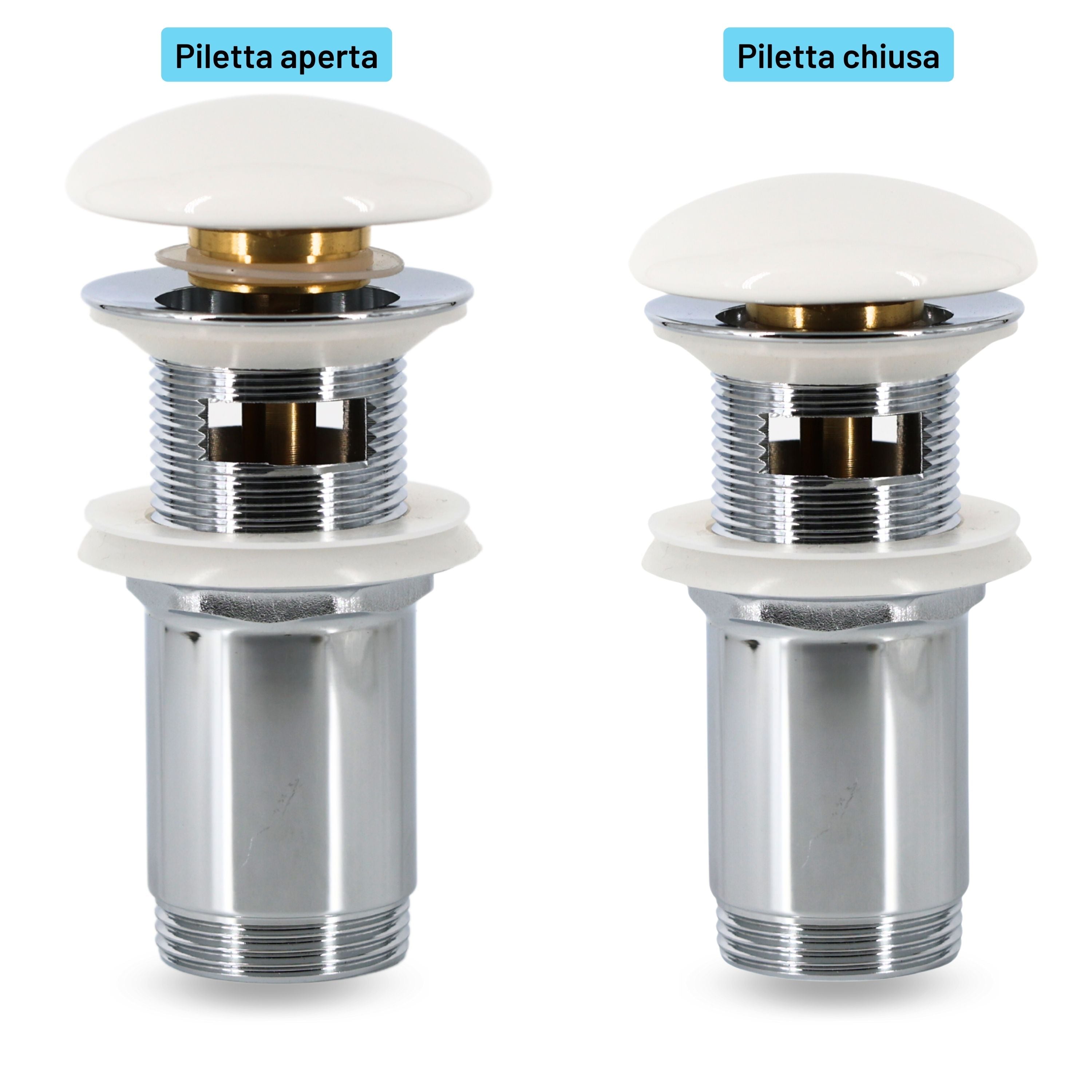 Piletta click clack 1.1/4 in ottone cromato ceramica bianca per lavabo bagno *** finitura- lucido, confezione 1