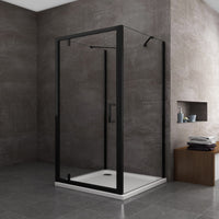 Box Doccia Con Due Pareti Fisse Laterali e Porta Battente Frontale Roto-traslante 8 MM H 200 Nero Opaco Misura 100 (98-100) FISSE + PORTA 120 (118-121)