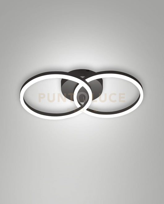 GIOTTO APPLIQUE NERA D.30+D.30cm 2 LUCI A LED 3000K - 36W - 3780 lm DIMMERABILE C/ACCES. SMART