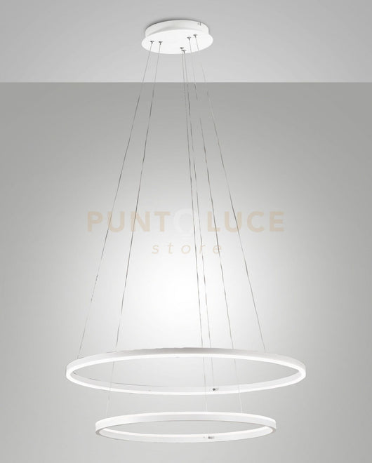 GIOTTO SOSPENSIONE BIANCA D.80+D.60CM A LED 3000K - 65W - 7050 lm DIMMERABILE SMART C/ACC 2 LUCI