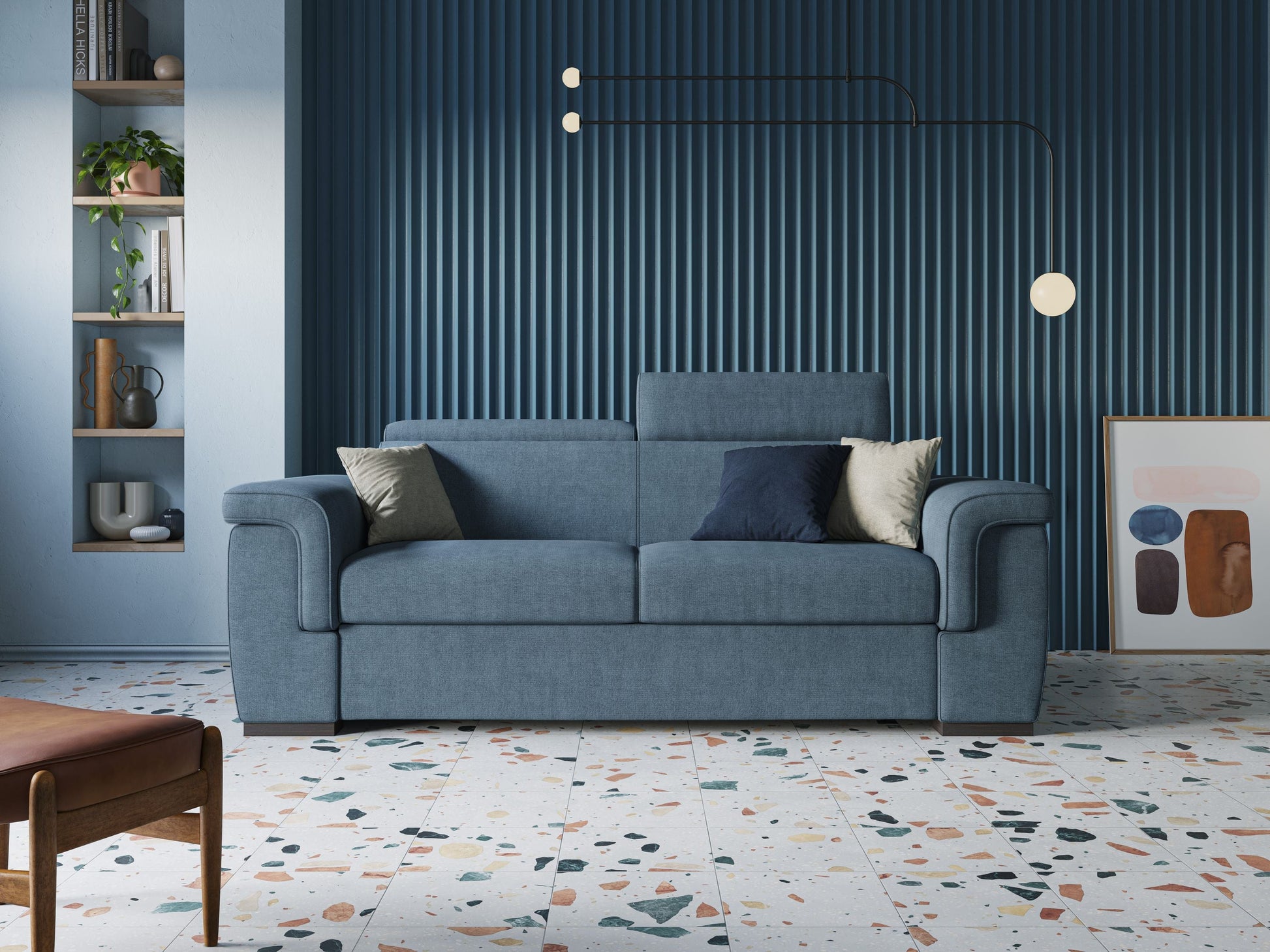 Divano Letto 3 Posti 240x100x95 cm in Tessuto Panna