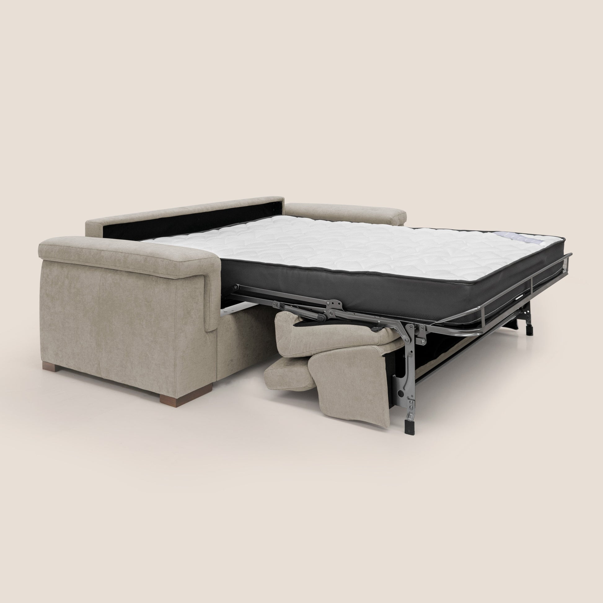 Divano Letto 3 Posti 220x100x95 cm in Tessuto Panna