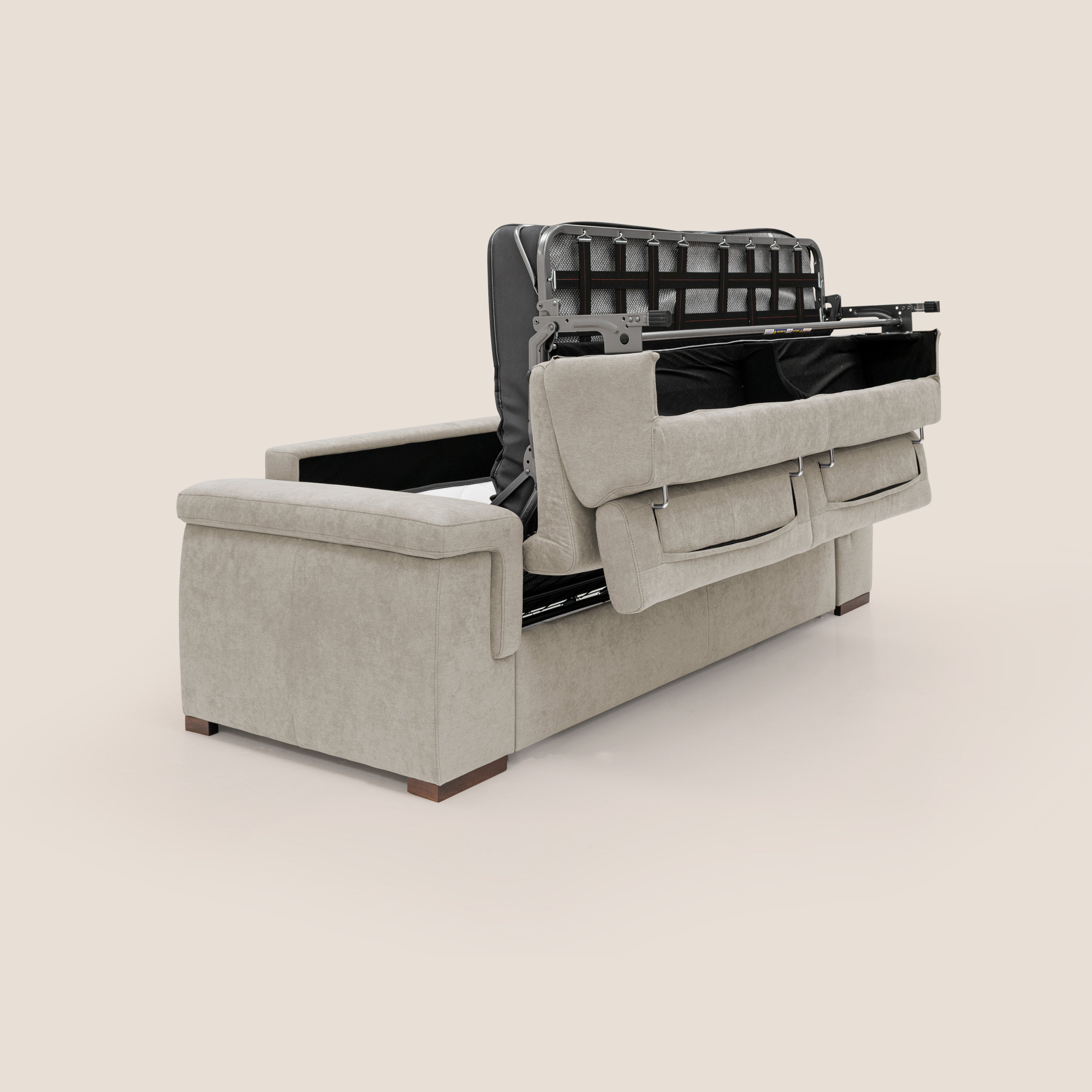 Divano Letto 3 Posti 220x100x95 cm in Tessuto Panna