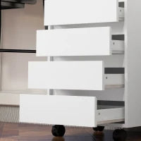Cassettiera da Ufficio con 4 Cassetti e Ruote con Freno in Legno MDF, 46x40x65 cm, Bianco
