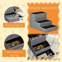 Scala per Cani e Gatti max 5kg a 3 Gradini, in Tessuto Effetto Lino e MDF, 63.5x42.5x40.5 cm, Grigio
