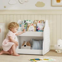 Scaffale per bambini, a 2 livelli con ruote, 4 ripiani, 54x50x56 cm, Bianco