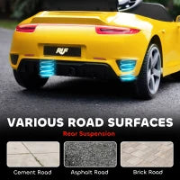 Auto Elettrica per Bambini con Telecomando, Musica, Clacson, USB, Cintura di Sicurezza, per 3-5 Anni, Giallo