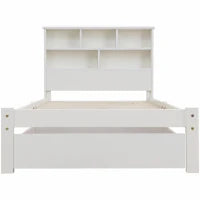 Letto Singolo con Cassetti e Rete a Doghe, Libreria, Senza Materasso, 90x200 cm, Bianco