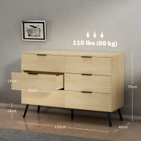 Cassettiera 6 Cassetti in Legno per Camera da Letto e Ingresso, 110x40x75cm, Rovere