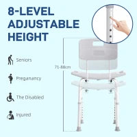 Sedia da Doccia per Bagno in Alluminio e Plastica Altezza Regolabile 8 Livelli 71-88cm Piedini Antiscivolo