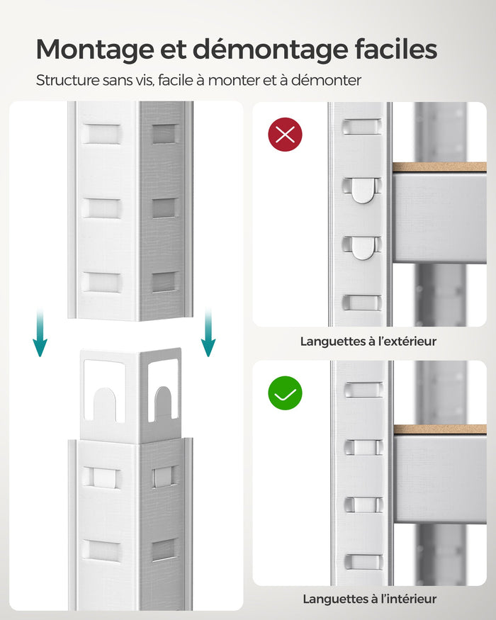Scaffale per carichi pesanti a 5 ripiani 150 x 75 x 30 cm Carico totale 650 kg (130 kg/ripiano) Scaffale in stile industriale Ripiani regolabili per soggiorno Cucina Grigio 12_0005445