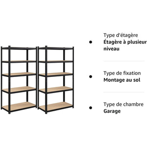 Scaffalatura metallica per carichi pesanti 200 x 100 x 50 cm 5 livelli carico totale 875 kg (175 kg/livello) ripiano portaoggetti ripiani regolabili per garage cantina nero 12_0005591
