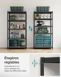 Scaffalatura metallica per carichi pesanti 200 x 100 x 50 cm 5 livelli carico totale 875 kg (175 kg/livello) ripiano portaoggetti ripiani regolabili per garage cantina nero 12_0005596