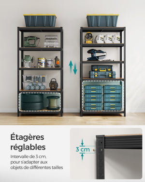 Scaffalatura metallica per carichi pesanti 200 x 100 x 50 cm 5 livelli carico totale 875 kg (175 kg/livello) ripiano portaoggetti ripiani regolabili per garage cantina nero 12_0005596