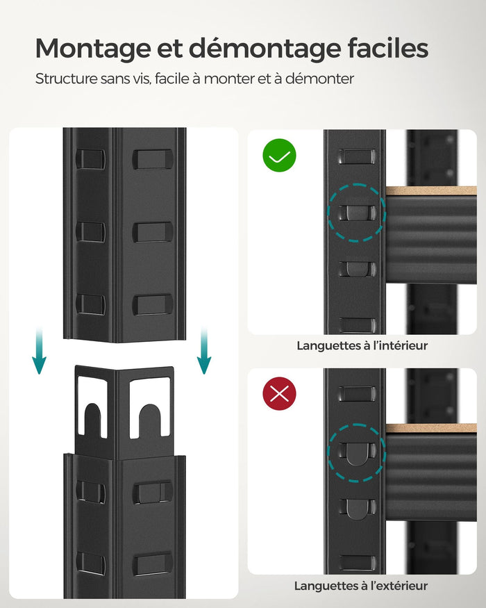 Scaffalatura per carichi pesanti a 5 ripiani unità di stoccaggio in acciaio montaggio senza attrezzi scaffalatura per garage per cassette degli attrezzi capacità 875 kg 60 x 120 x 200 cm nero 12_0005577