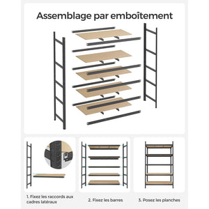Scaffalatura per carichi pesanti 60 x 120 x 200 cm Unità di stoccaggio in acciaio a 5 ripiani Montaggio senza attrezzi Scaffalatura da garage per cassette degli attrezzi Capacità 875 kg Nero 12_0005574