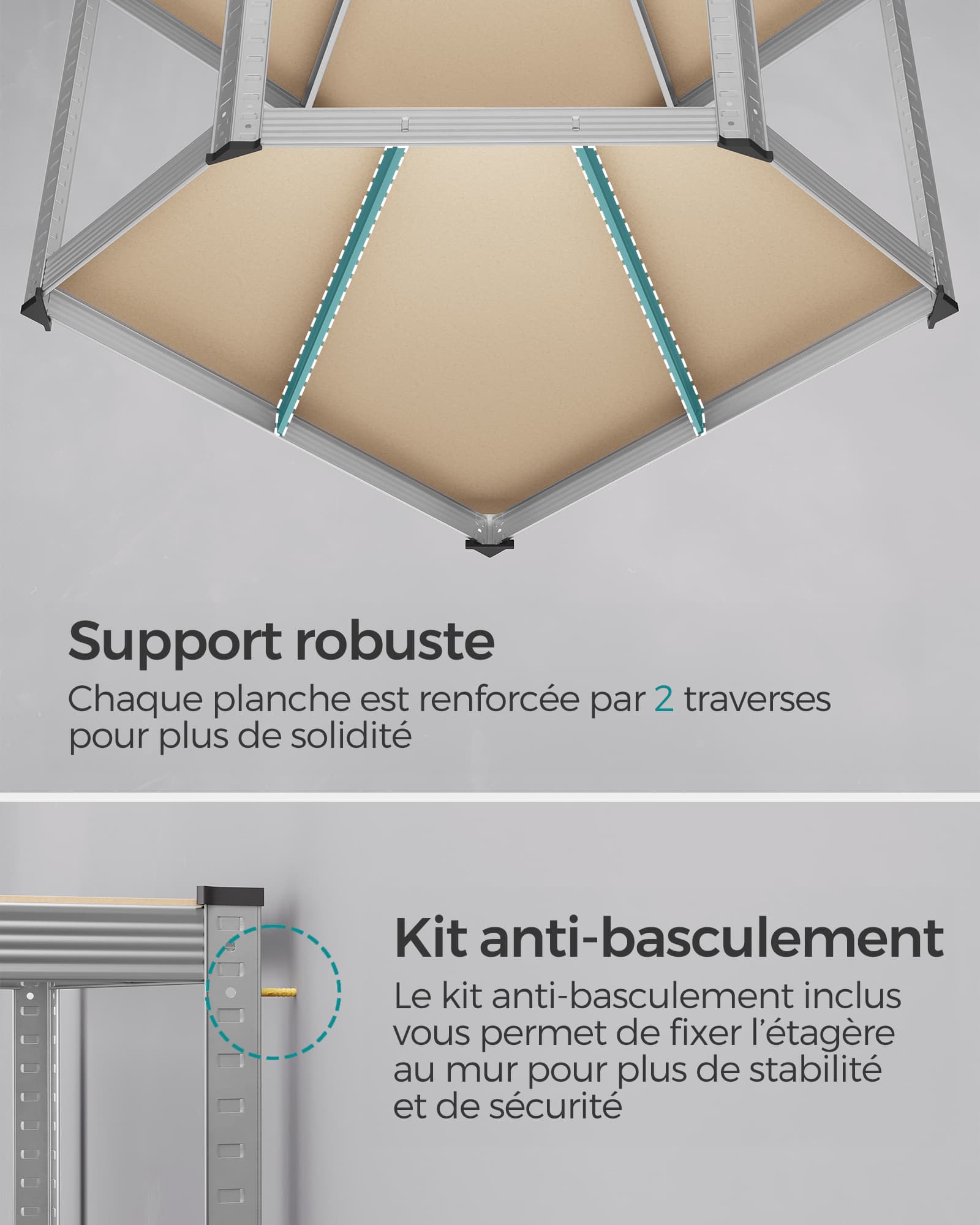 Scaffali angolari a 5 ripiani ripiani in acciaio per carichi pesanti capacità di carico per garage e magazzino 875 kg grigio 12_0005828