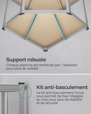 Scaffali angolari a 5 ripiani ripiani in acciaio per carichi pesanti capacità di carico per garage e magazzino 875 kg grigio 12_0005828