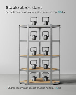 Scaffali angolari a 5 ripiani ripiani in acciaio per carichi pesanti capacità di carico per garage e magazzino 875 kg grigio 12_0005828