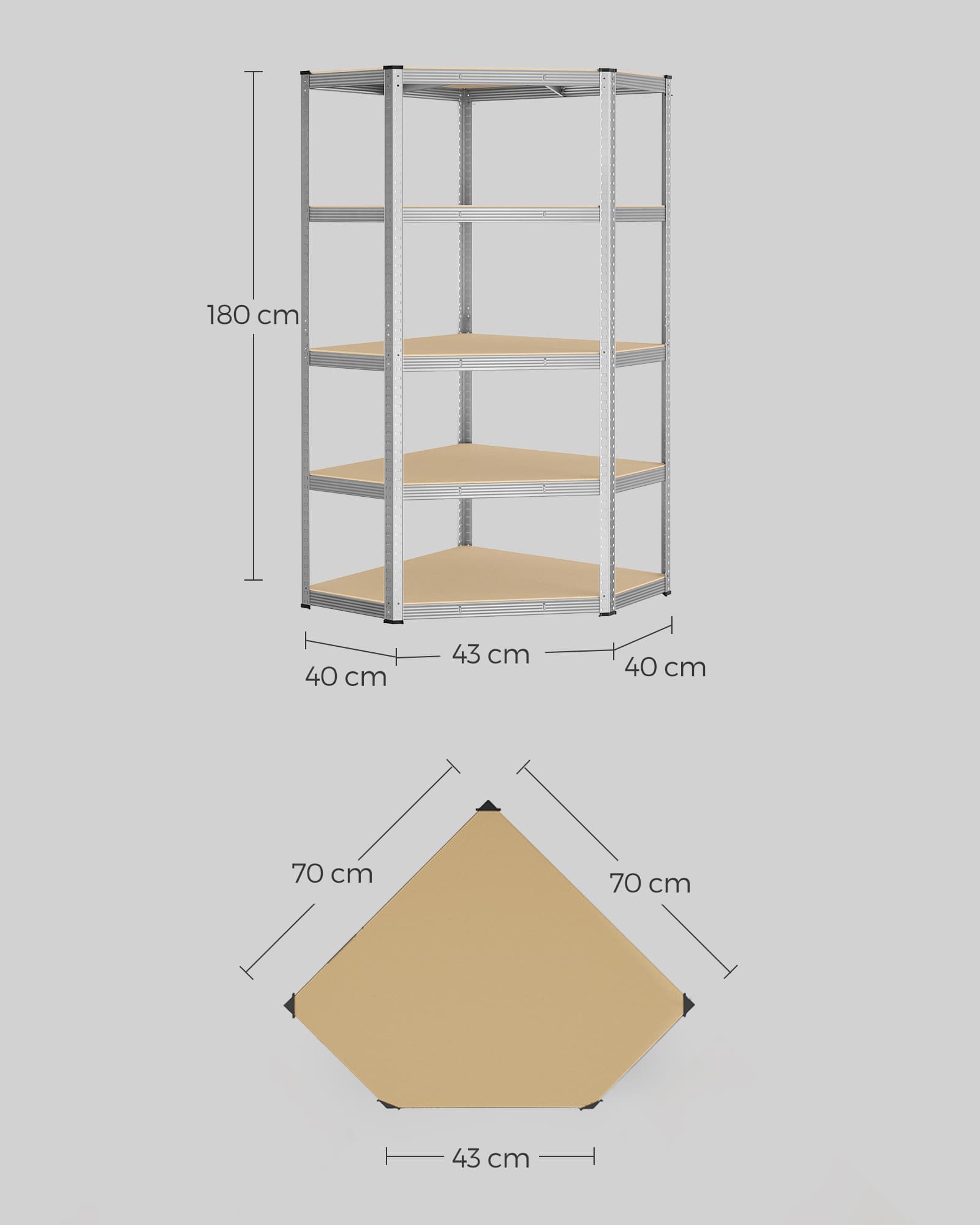 Scaffali angolari a 5 ripiani ripiani in acciaio per carichi pesanti capacità di carico per garage e magazzino 875 kg grigio 12_0005828