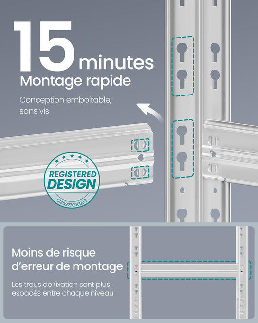 Scaffale per carichi pesanti scaffale da garage 50 x 100 x 200 cm portata fino a 875 kg facile da montare ripiani regolabili grigio 12_0005713