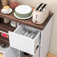 Credenza Moderna da Cucina in Legno con Armadietti, Cassetto e Vano Aperto, 105x39x83cm, Bianco