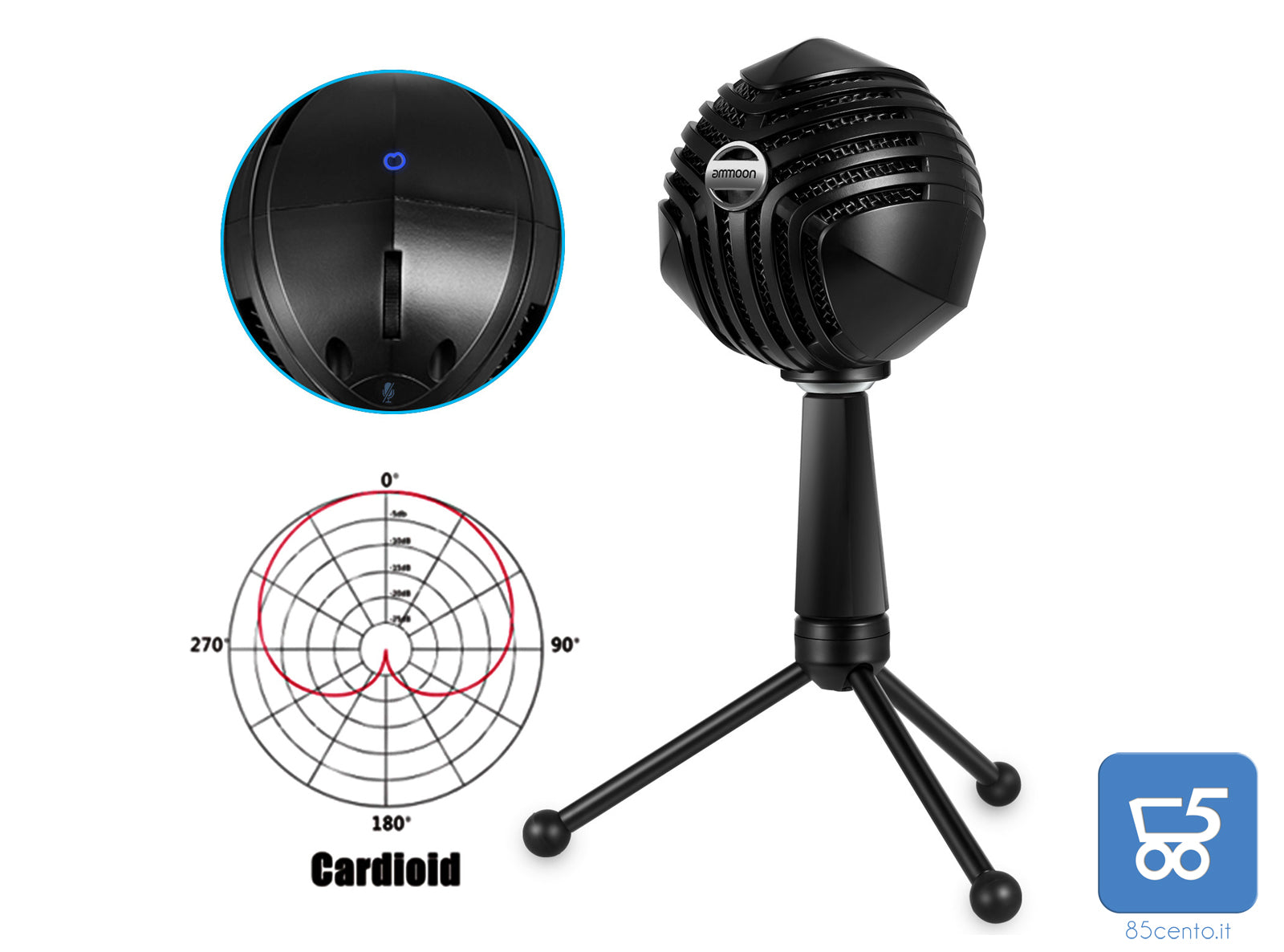 GM-888 Microfono a condensatore USB Microfono a forma di sfera con supporto per treppiede in metallo mini desktop per PC Laptop Giochi