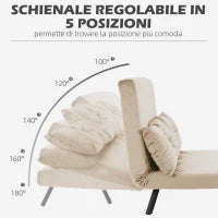 Divano Letto 3 in 1 in Tessuto Effetto Velluto con Schienale Regolabile e 2 Cuscini, 102x73x81 cm, Beige