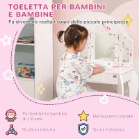 Toeletta per Bambini con Sgabello, Tavolo Trucco con Triplo Specchio e Cassetto, 63x40x85.5cm, Bianco